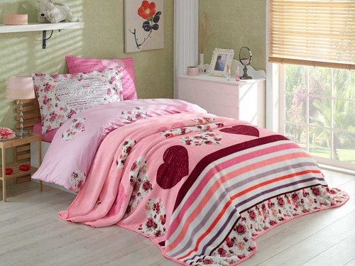 Комплект подросткового постельного белья с покрывалом Hobby Home Collection BELLA хлопковый поплин лиловый 1,5 спальный, фото, фотография