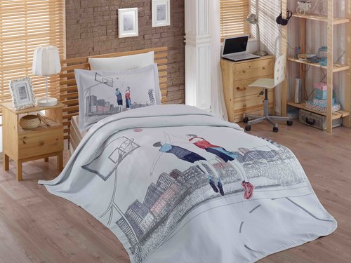 Комплект подросткового постельного белья с покрывалом Hobby Home Collection SAN-DIEGO хлопковый сатин 1,5 спальный, фото, фотография