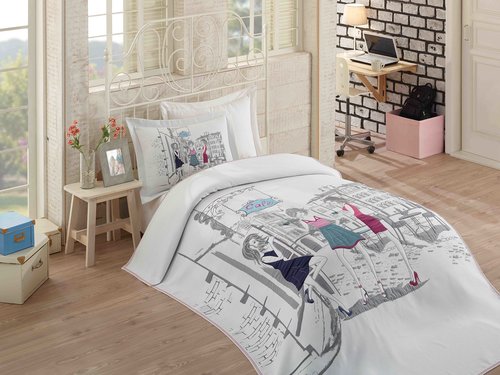 Комплект подросткового постельного белья с покрывалом Hobby Home Collection VIENNA хлопковый сатин 1,5 спальный, фото, фотография