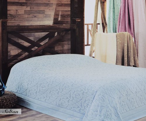 Махровая простынь-покрывало для укрывания Hobby Home Collection SULTAN хлопок голубой 200х220, фото, фотография