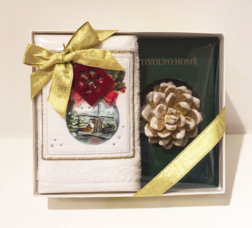 Полотенце в подарочной упаковка + свеча Tivolyo Home SNOWBALL хлопковая махра 30х50, фото, фотография
