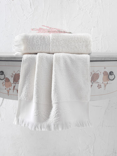 Полотенце для ванной Karna DIVA хлопковая махра кремовый 50х90, фото, фотография