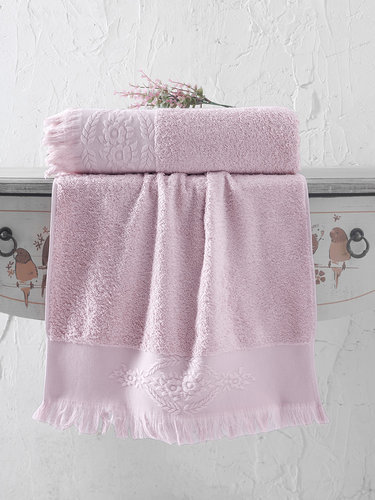 Полотенце для ванной Karna DIVA хлопковая махра грязно-розовый 70х140, фото, фотография