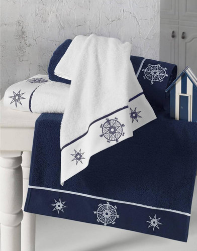 Набор полотенец для ванной 2 пр. Soft Cotton MARINE LADY хлопковая махра синий, фото, фотография