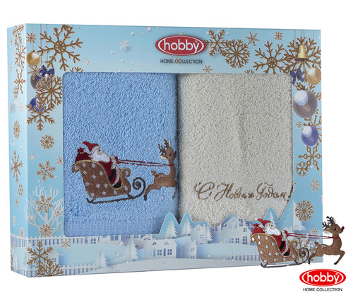 Подарочный набор полотенец для ванной 50х90 2 шт. Hobby Home Collection HAPPY NEW YEAR хлопковая махра A8, фото, фотография