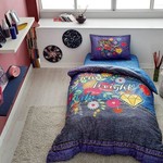 Комплект подросткового постельного белья TAC SHINE хлопковый ранфорс синий 1,5 спальный, фото, фотография