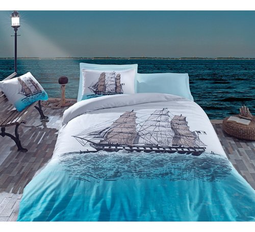 Постельное белье Cotton Box MARITIME SHIP хлопковый ранфорс голубой 1,5 спальный, фото, фотография