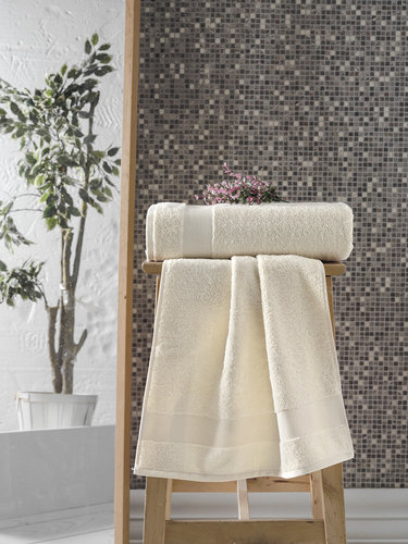 Полотенце для ванной Karna MELTEM хлопковая махра кремовый 50х90, фото, фотография
