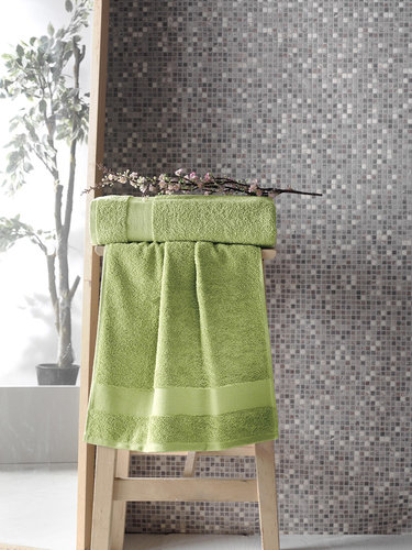 Полотенце для ванной Karna MELTEM хлопковая махра зелёный 50х90, фото, фотография