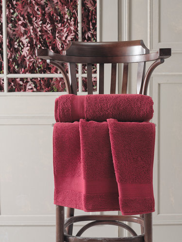 Полотенце для ванной Karna DESTAN хлопковая махра бордовый 70х140, фото, фотография