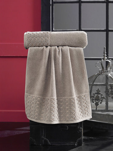 Полотенце для ванной Karna PONPON хлопковая махра коричневый 50х90, фото, фотография