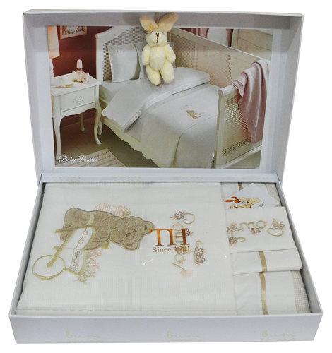 Детское постельное белье для новорожденных с пледом Tivolyo Home POURTOL BEBE хлопковый сатин коричневый, фото, фотография