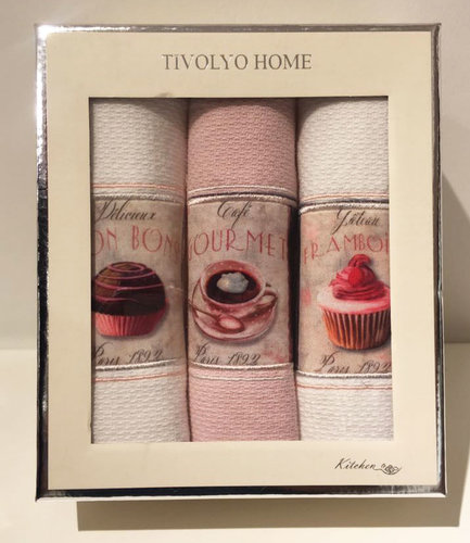 Подарочный набор кухонных полотенец Tivolyo Home POTS хлопковая вафля, фото, фотография