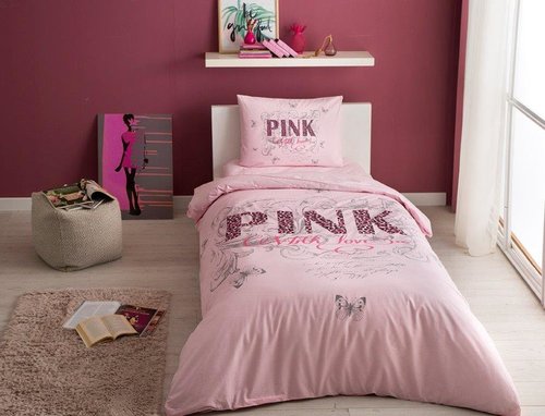 Комплект подросткового постельного белья TAC PINK хлопковый ранфорс розовый 1,5 спальный, фото, фотография