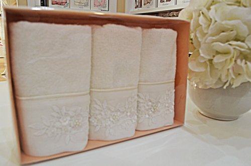 Набор полотенец для ванной в подарочной упаковке 32х50 3 шт. Soft Cotton MASAL бамбуково-хлопковая махра кремовый, фото, фотография