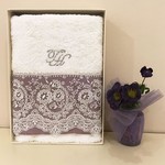 Полотенце для ванной в подарочной упаковке Tivolyo Home ARREDO DANTELLI хлопковая махра фиолетовый 50х100, фото, фотография