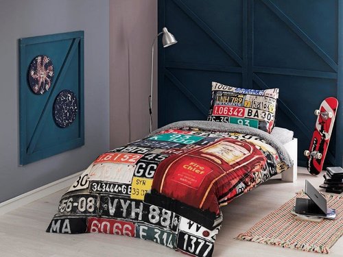 Комплект подросткового постельного белья TAC DIESEL хлопковый ранфорс красный 1,5 спальный, фото, фотография