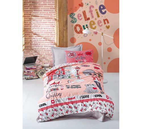 Детское постельное белье Cotton Box GIRLS & BOYS SELFIE хлопковый ранфорс красный 1,5 спальный, фото, фотография