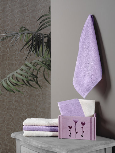 Подарочный набор полотенец-салфеток 30х30 6 шт. FLORI хлопковая махра фиолетовый, фото, фотография