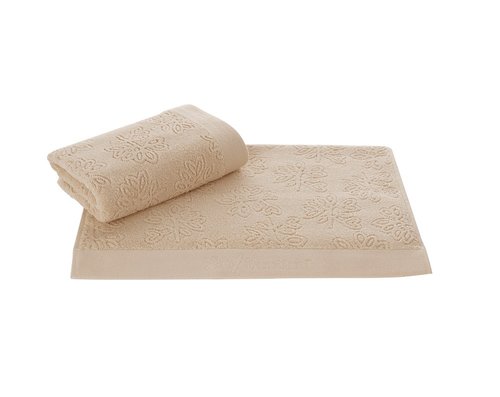 Набор полотенец для ванной 50х100, 75х150 Soft Cotton LEAF хлопковый микрокоттон бежевый, фото, фотография