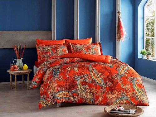 Постельное белье TAC PREMIUM DIGITAL MARISOL хлопковый сатин deluxe оранжевый 1,5 спальный, фото, фотография