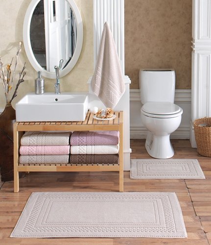 Набор ковриков для ванной 3 пр. Hobby Home Collection CHEQUERS хлопковая махра бежевый, фото, фотография