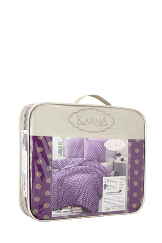 Постельное белье Karna YUMSE хлопковый трикотаж фиолетовый 1,5 спальный, фото, фотография