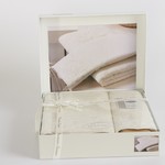 Подарочный набор полотенец для ванной 50х90, 70х140 Karna ELINDA хлопковая махра кремовый, фото, фотография