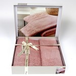 Подарочный набор полотенец для ванной 50х90, 70х140 Karna ELINDA хлопковая махра пудра, фото, фотография