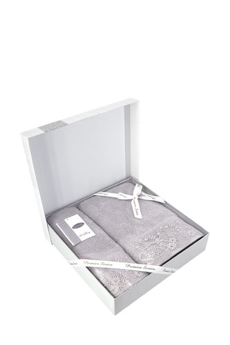 Подарочный набор полотенец для ванной 50х90, 70х140 Karna ELINDA хлопковая махра светло-лавандовый, фото, фотография