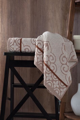 Полотенце для ванной Karna TUNUS хлопковая махра коричневый 70х140, фото, фотография