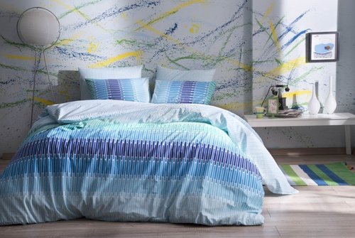 Комплект подросткового постельного белья TAC JUAN хлопковый ранфорс голубой 1,5 спальный, фото, фотография