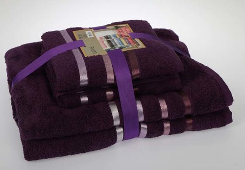 Подарочный набор полотенец для ванной Karna BALE хлопковая махра 50х80 2 шт., 70х140 2 шт. фиолетовый, фото, фотография