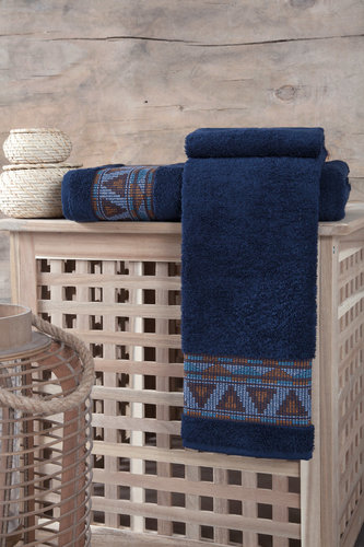 Полотенце для ванной Karna GIZA хлопковая махра синий 70х140, фото, фотография