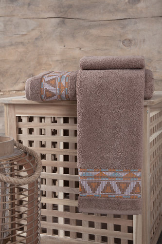 Полотенце для ванной Karna GIZA хлопковая махра коричневый 70х140, фото, фотография