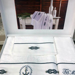 Подарочный набор полотенец для ванной 3 пр. Tivolyo Home ANCORA хлопковая махра белый, фото, фотография