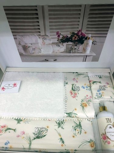 Подарочный набор полотенец для ванной 3 пр. + спрей Tivolyo Home ELENORE хлопковая махра белый, фото, фотография