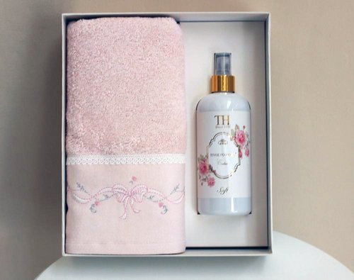 Полотенце для ванной в подарочной упаковке Tivolyo Home SPRING хлопковая махра розовый 50х100, фото, фотография