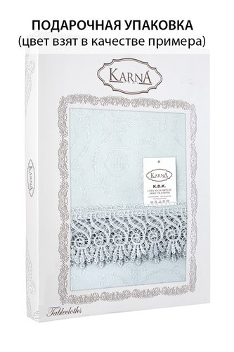 Скатерть прямоугольная с салфетками, кольцами Karna KDK жаккард белый 160х300, фото, фотография