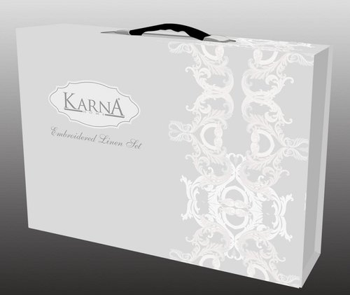 Постельное белье Karna TERA хлопковый сатин делюкс кремовый евро, фото, фотография