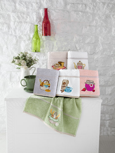 Кухонное полотенце Karna BREAKFAST хлопковая махра абрикосовый 45х70, фото, фотография