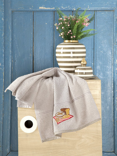 Кухонное полотенце Karna BREAKFAST хлопковая махра бежевый 45х70, фото, фотография