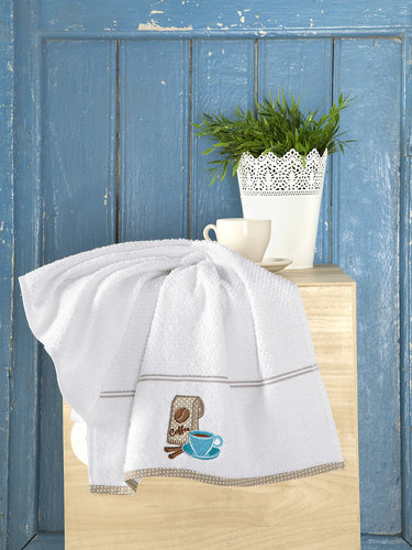 Кухонное полотенце Karna BREAKFAST хлопковая махра белый 45х70, фото, фотография