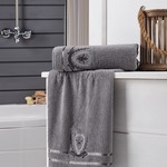 Подарочный набор полотенец для ванной 2 пр. Karna PATARA хлопковая махра серый, фото, фотография