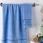 Подарочный набор полотенец для ванной 2 пр. Karna DAVIN хлопковая махра голубой, фото, фотография