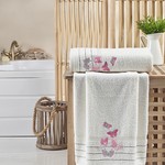 Подарочный набор полотенец для ванной 2 пр. Karna BELINA хлопковая махра кремовый, фото, фотография