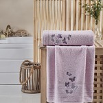 Подарочный набор полотенец для ванной 2 пр. Karna BELINA хлопковая махра сиреневый, фото, фотография