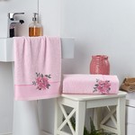 Подарочный набор полотенец для ванной 2 пр. Karna FLORYA хлопковая махра розовый, фото, фотография