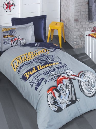 Комплект подросткового постельного белья First Choice BIKER хлопковый ранфорс серо-синий 1,5 спальный, фото, фотография