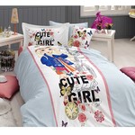 Комплект подросткового постельного белья First Choice CUTE GIRL хлопковый ранфорс делюкс голубой 1,5 спальный, фото, фотография